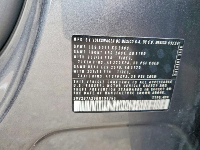 Aukcja sprzedaży 2024 Volkswagen Tiguan, vin: 3VV2B7AX9RM194756, numer aukcji: 70702486