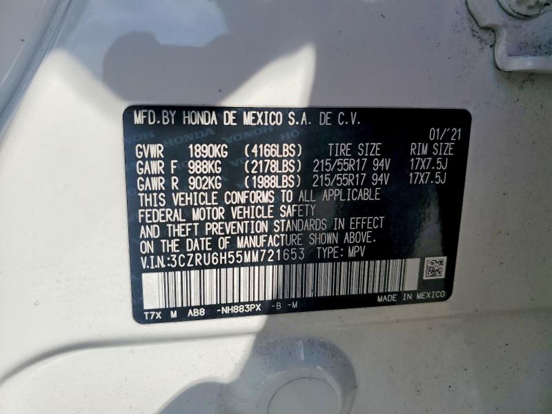 Продаж на аукціоні авто 2021 Honda Hr-v, vin: 3CZRU6H55MM721653, номер лоту: 67426856