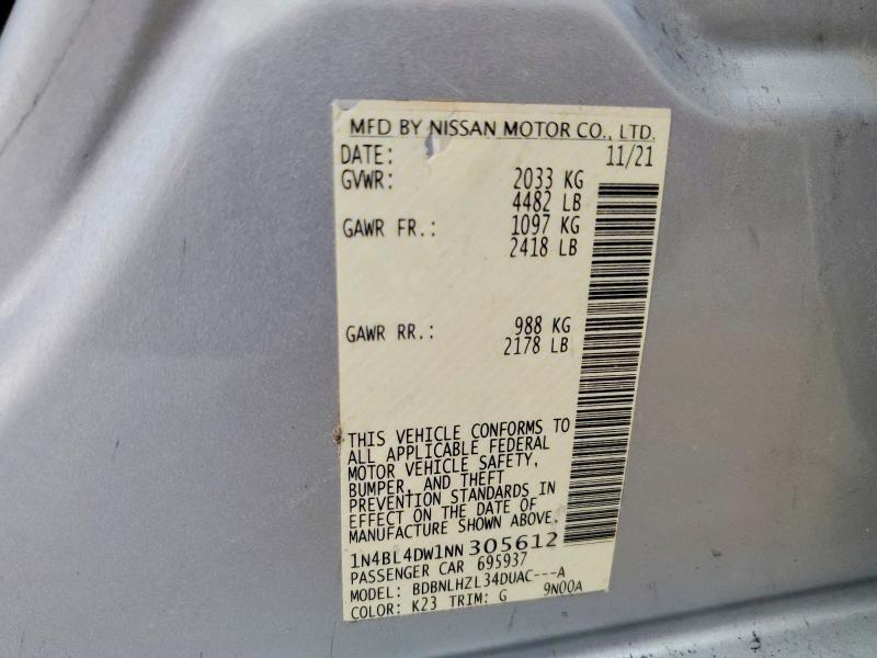 2022 Nissan Altima მანქანა იყიდება აუქციონზე, vin: 1N4BL4DW1NN305612, აუქციონის ნომერი: 70633496
