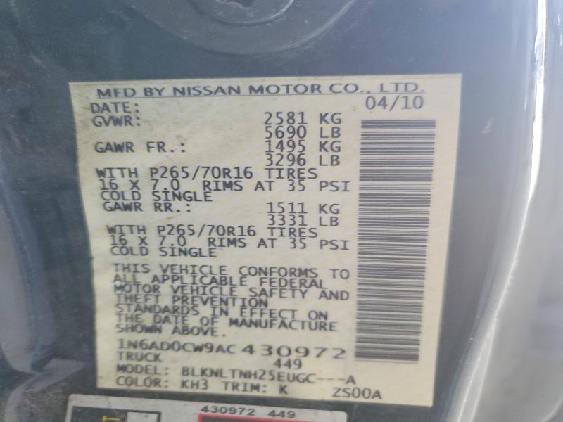 2010 Nissan Frontier მანქანა იყიდება აუქციონზე, vin: 1N6AD0CW9AC430972, აუქციონის ნომერი: 68435596