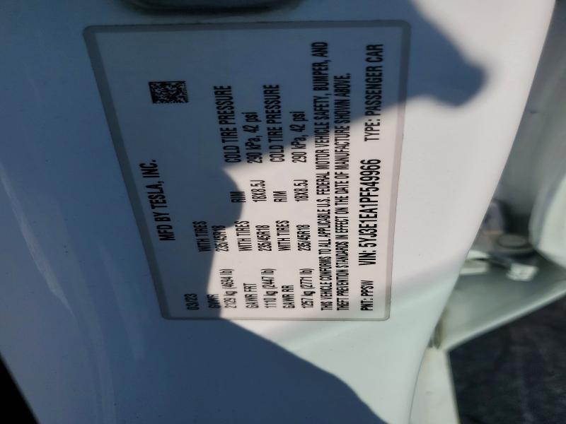 2023 Tesla Model 3 მანქანა იყიდება აუქციონზე, vin: 5YJ3E1EA1PF549966, აუქციონის ნომერი: 69736526