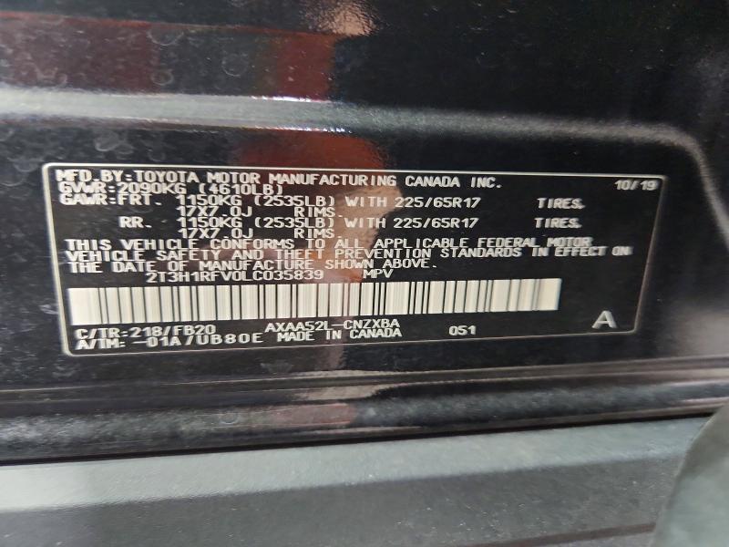 68887746 :رقم المزاد ، 2T3H1RFV0LC035839 vin ، 2020 Toyota Rav4 مزاد بيع