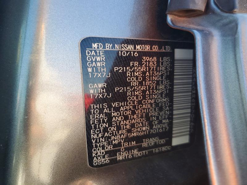 67208486 :رقم المزاد ، JN8AF5MR6HT701617 vin ، 2017 Nissan Juke مزاد بيع