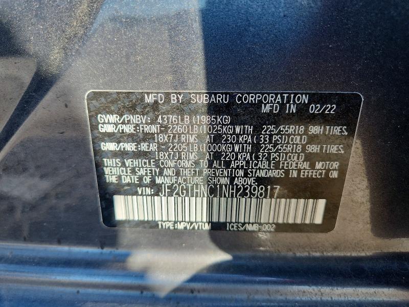 Продаж на аукціоні авто 2022 Subaru Crosstrek, vin: JF2GTHNC1NH239817, номер лоту: 70722186
