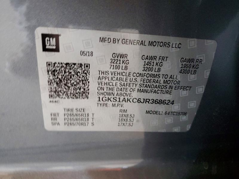 Продажа на аукционе авто 2018 Gmc Yukon, vin: 1GKS1AKC6JR368624, номер лота: 69068726