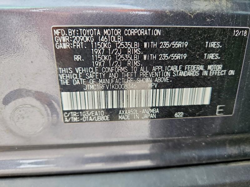 Auction sale of the 2019 Toyota Rav4, vin: JTMC1RFV1KD008346, lot number: 67839336