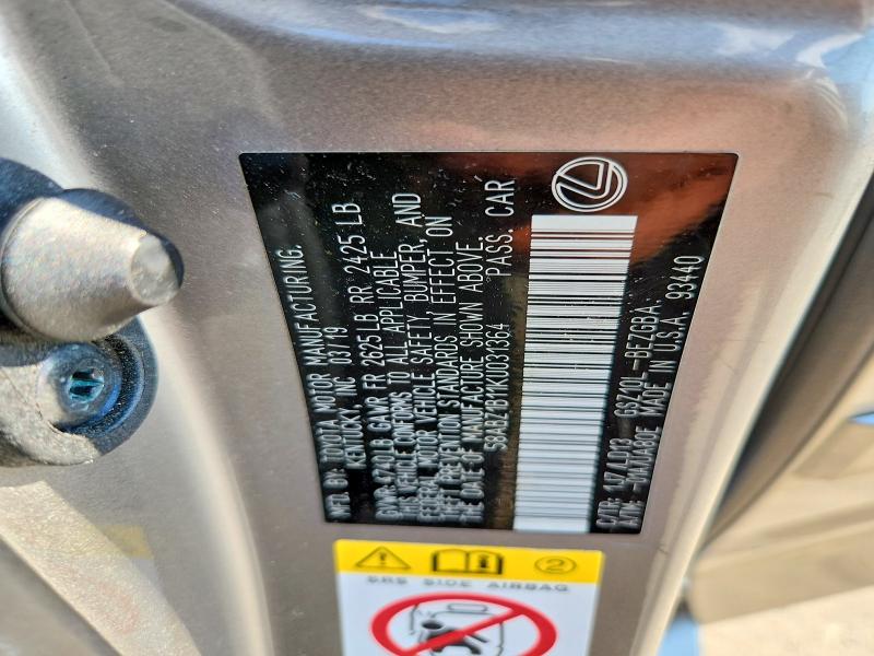 68507686 :رقم المزاد ، 58ABZ1B11KU031364 vin ، 2019 Lexus Es مزاد بيع