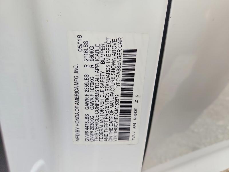 69235076 :رقم المزاد ، 1HGCV1F3XJA183572 vin ، 2018 Honda Accord مزاد بيع