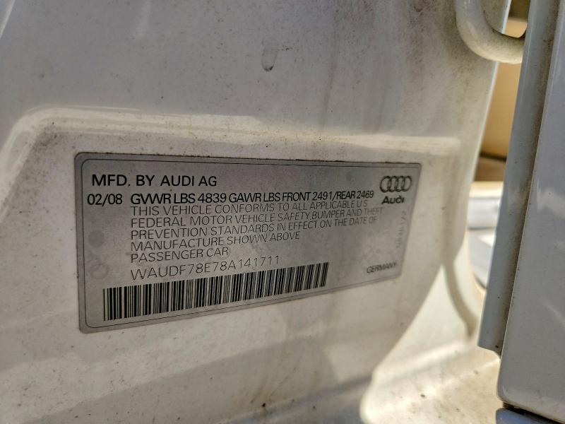 70524946 :رقم المزاد ، WAUDF78E78A141711 vin ، 2008 Audi A4 مزاد بيع