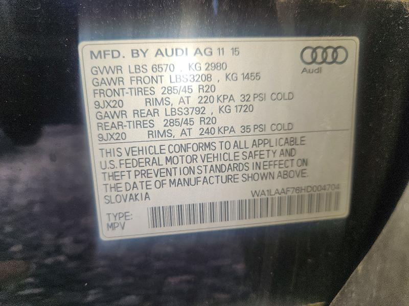 Продаж на аукціоні авто 2017 Audi Q7, vin: WA1LAAF76HD004704, номер лоту: 67713096