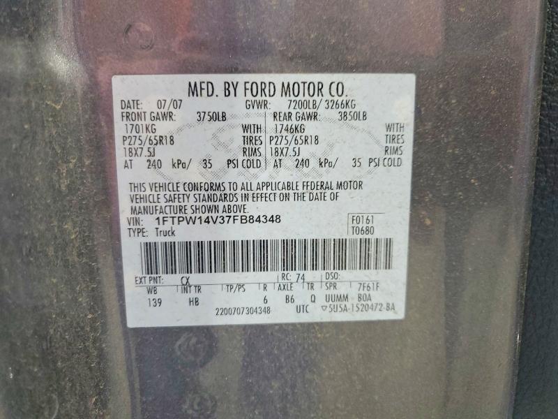 71026536 :رقم المزاد ، 1FTPW14V37FB84348 vin ، 2007 Ford F150 مزاد بيع
