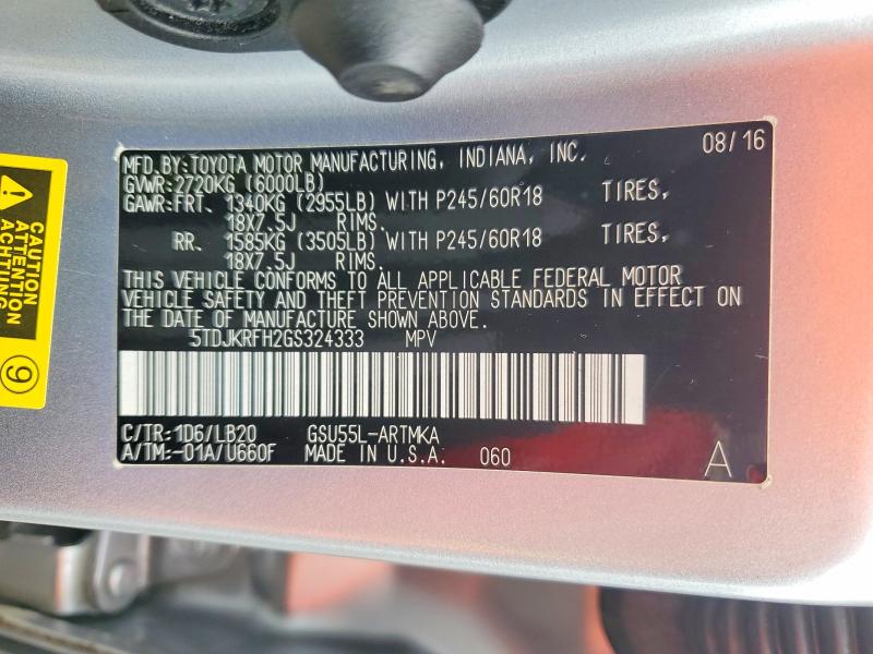 70938496 :رقم المزاد ، 5TDJKRFH2GS324333 vin ، 2016 Toyota Highlander مزاد بيع