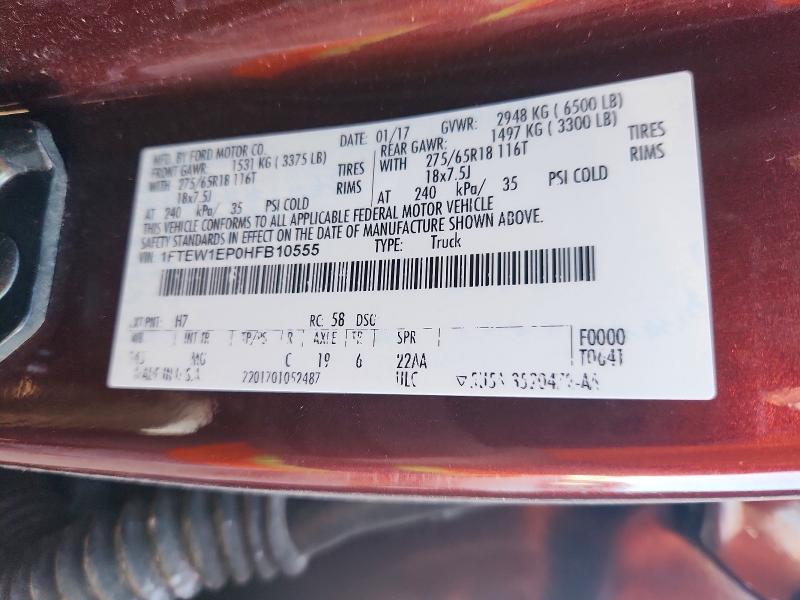 Aukcja sprzedaży 2017 Ford F150, vin: 1FTEW1EP0HFB10555, numer aukcji: 67852416