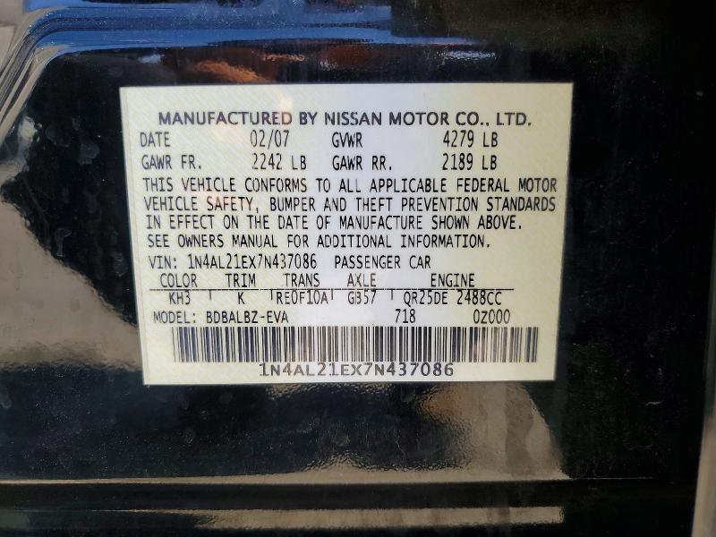 Продажа на аукционе авто 2007 Nissan Altima, vin: 1N4AL21EX7N437086, номер лота: 69950046