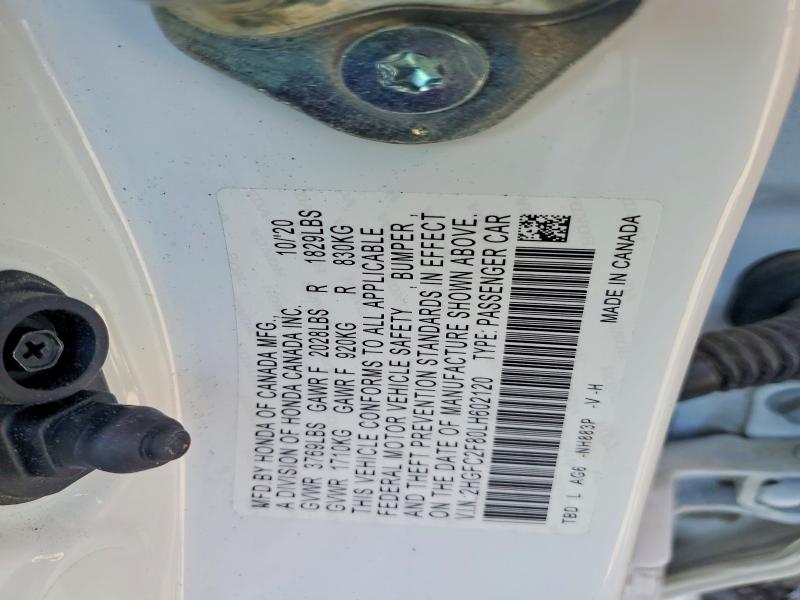 2020 Honda Civic მანქანა იყიდება აუქციონზე, vin: 2HGFC2F80LH602120, აუქციონის ნომერი: 68983806