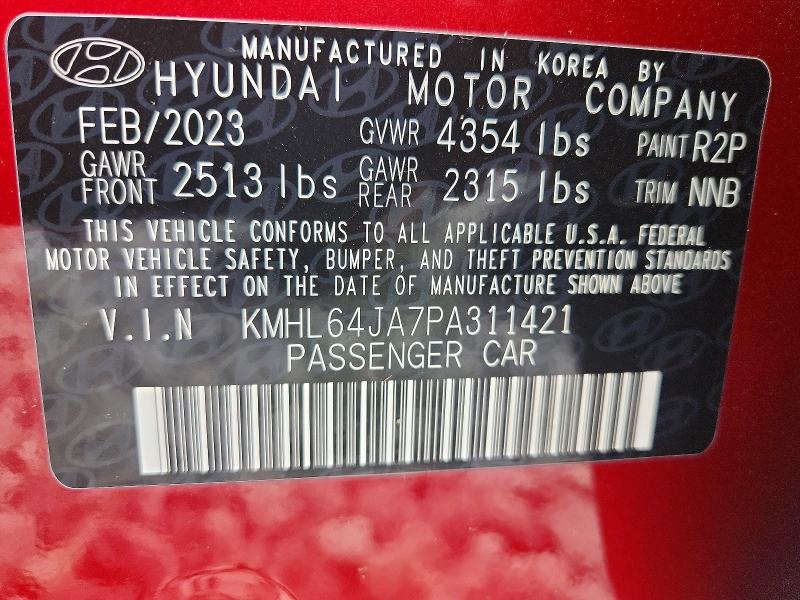 2023 Hyundai Sonata მანქანა იყიდება აუქციონზე, vin: KMHL64JA7PA311421, აუქციონის ნომერი: 70185406