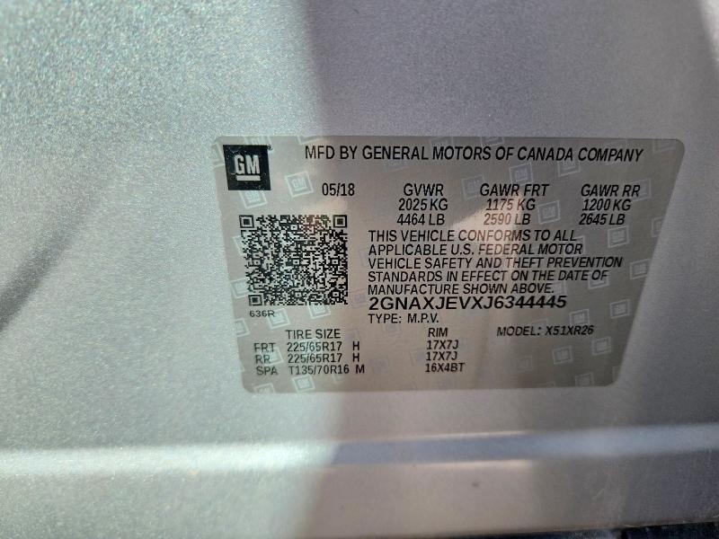 Продажа на аукционе авто 2018 Chevrolet Equinox, vin: 2GNAXJEVXJ6344445, номер лота: 68593666