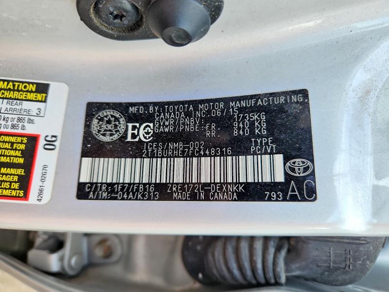 2015 Toyota Corolla მანქანა იყიდება აუქციონზე, vin: 2T1BURHE7FC448316, აუქციონის ნომერი: 68329106