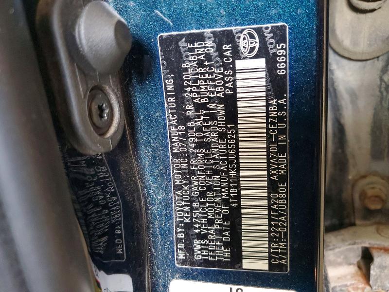 Продажа на аукционе авто 2018 Toyota Camry, vin: 4T1B11HK5JU656251, номер лота: 67961526