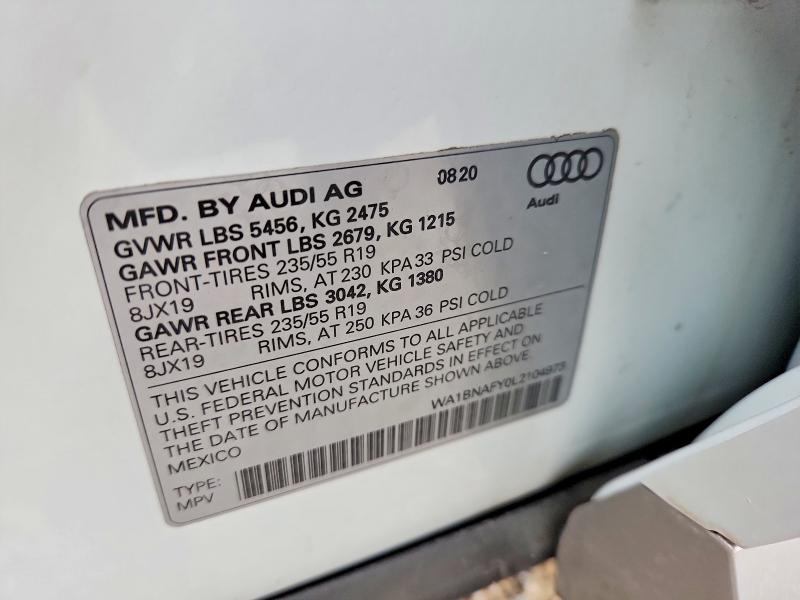 Продаж на аукціоні авто 2020 Audi Q5, vin: WA1BNAFY0L2104973, номер лоту: 67712826
