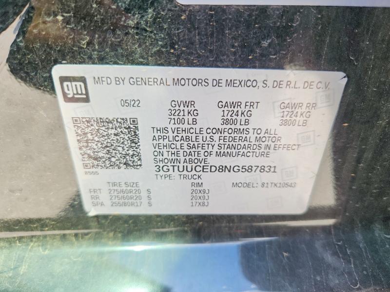 Продажа на аукционе авто 2022 Gmc Sierra, vin: 3GTUUCED8NG587831, номер лота: 69375946
