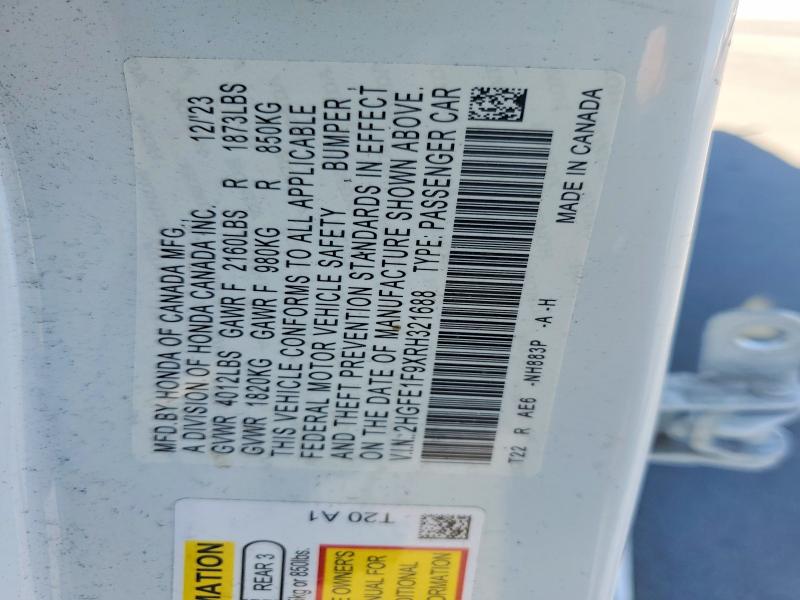 Продажа на аукционе авто 2024 Honda Civic, vin: 2HGFE1F9XRH321688, номер лота: 70886896