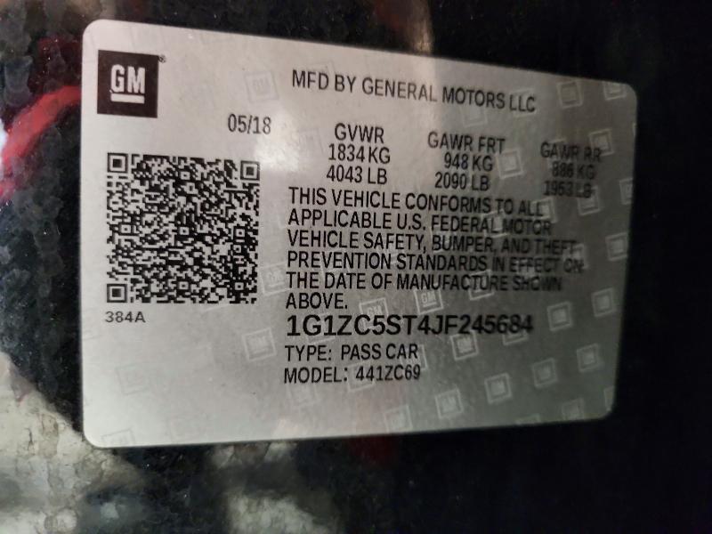 2018 Chevrolet Malibu მანქანა იყიდება აუქციონზე, vin: 1G1ZC5ST4JF245684, აუქციონის ნომერი: 69811466