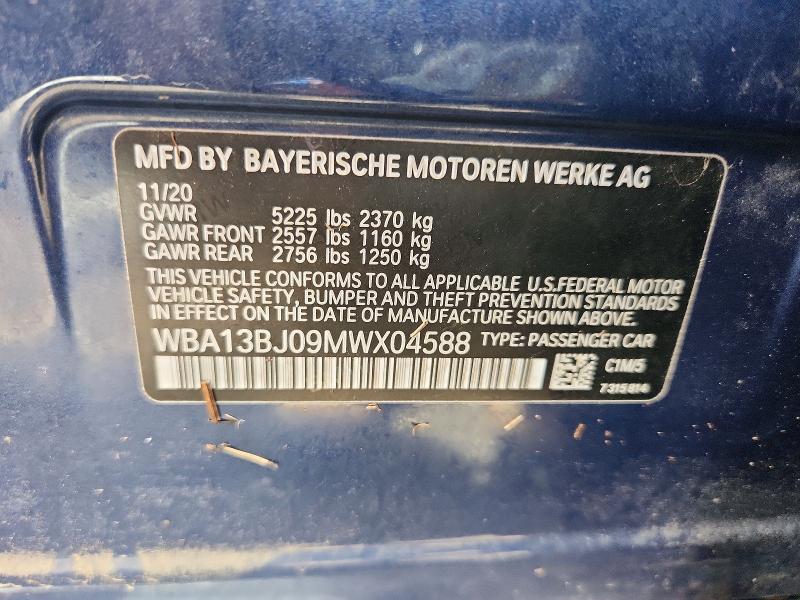 Aukcja sprzedaży 2021 Bmw 530, vin: WBA13BJ09MWX04588, numer aukcji: 69293496