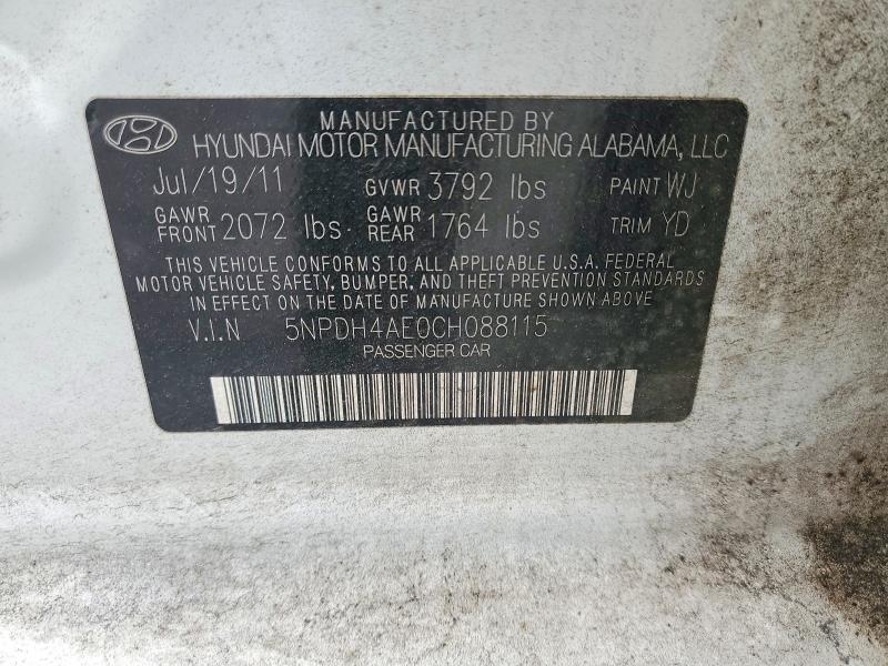 Продаж на аукціоні авто 2012 Hyundai Elantra, vin: 5NPDH4AE0CH088115, номер лоту: 69456526