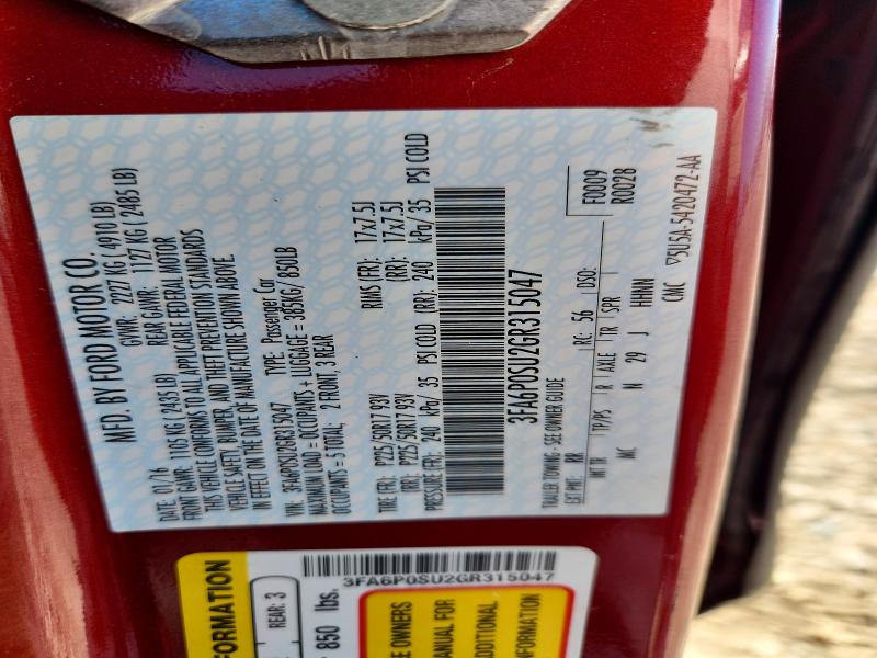 Aukcja sprzedaży 2016 Ford Fusion, vin: 3FA6P0SU2GR315047, numer aukcji: 69453346