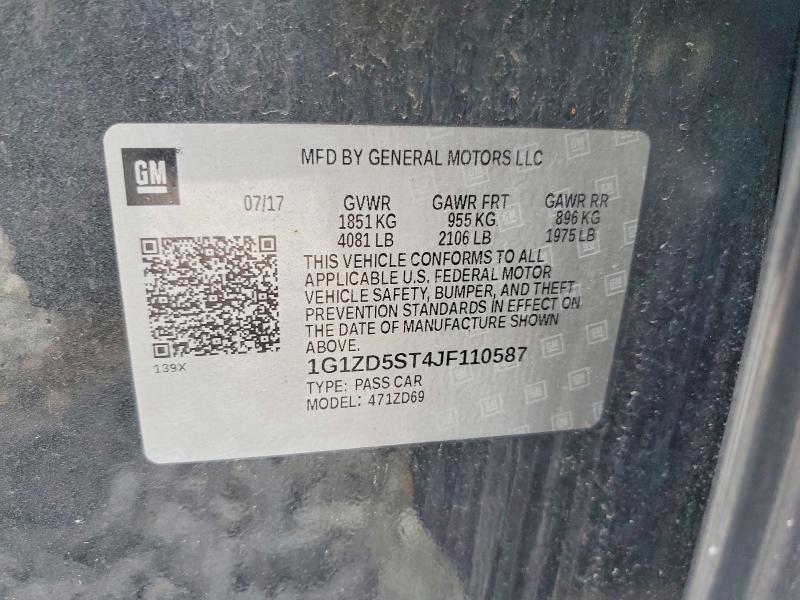 70165966 :رقم المزاد ، 1G1ZD5ST4JF110587 vin ، 2018 Chevrolet Malibu مزاد بيع
