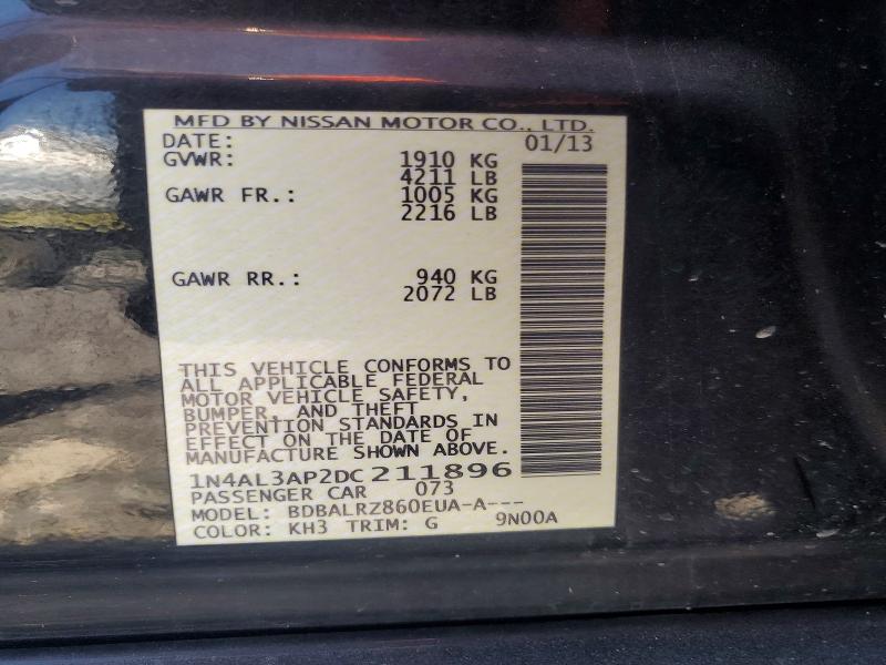 Aukcja sprzedaży 2013 Nissan Altima 4d 2wd, vin: 1N4AL3AP2DC211896, numer aukcji: 67887406