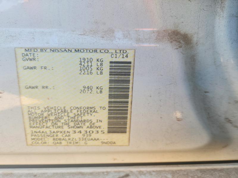 2014 Nissan Altima მანქანა იყიდება აუქციონზე, vin: 1N4AL3APXEN343035, აუქციონის ნომერი: 68407636