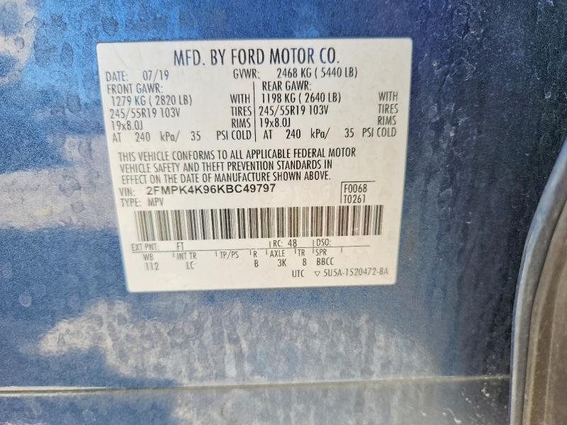 Продаж на аукціоні авто 2019 Ford Edge, vin: 2FMPK4K96KBC49797, номер лоту: 67486806