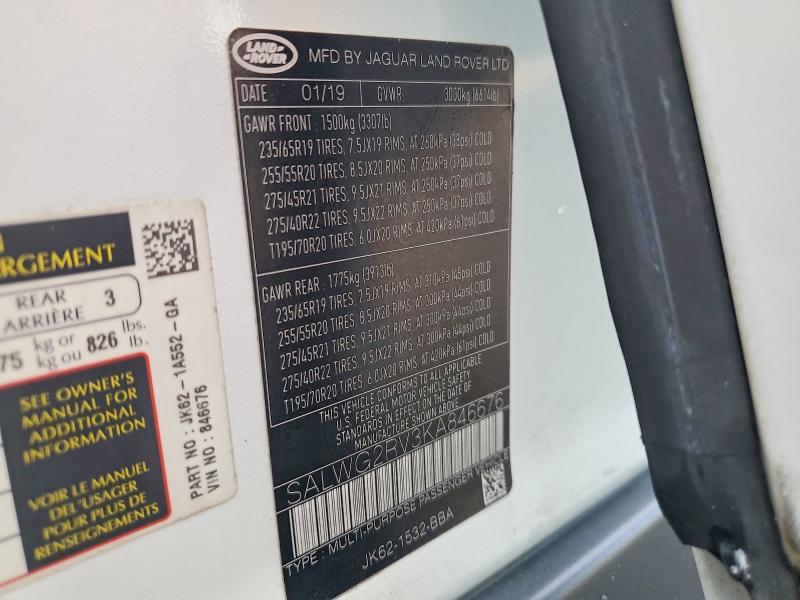 Aukcja sprzedaży 2019 Land Rover Range Rover Sport, vin: SALWG2RV3KA846676, numer aukcji: 66983956
