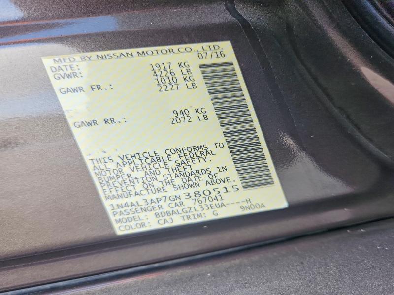 Продажа на аукционе авто 2016 Nissan Altima, vin: 1N4AL3AP7GN380515, номер лота: 68702876