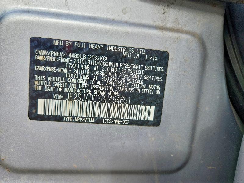 Aukcja sprzedaży 2016 Subaru Forester, vin: JF2SJADC3GH494691, numer aukcji: 68068736