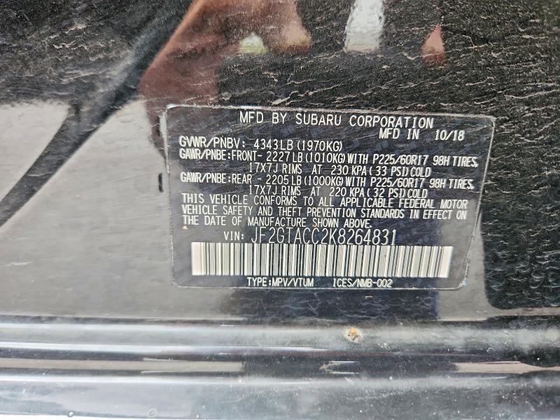 69571516 :رقم المزاد ، JF2GTACC2K8264831 vin ، 2019 Subaru Crosstrek مزاد بيع