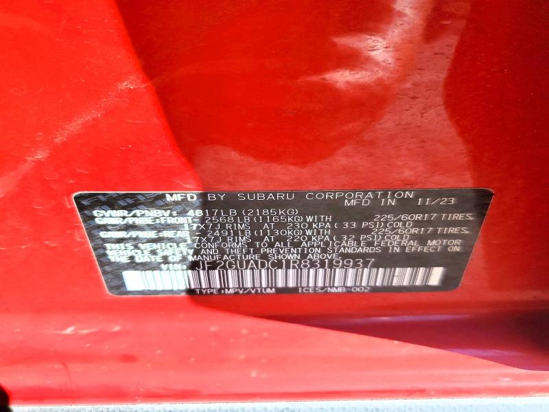 Aukcja sprzedaży 2024 Subaru Crosstrek, vin: JF2GUADC1R8319937, numer aukcji: 67912596