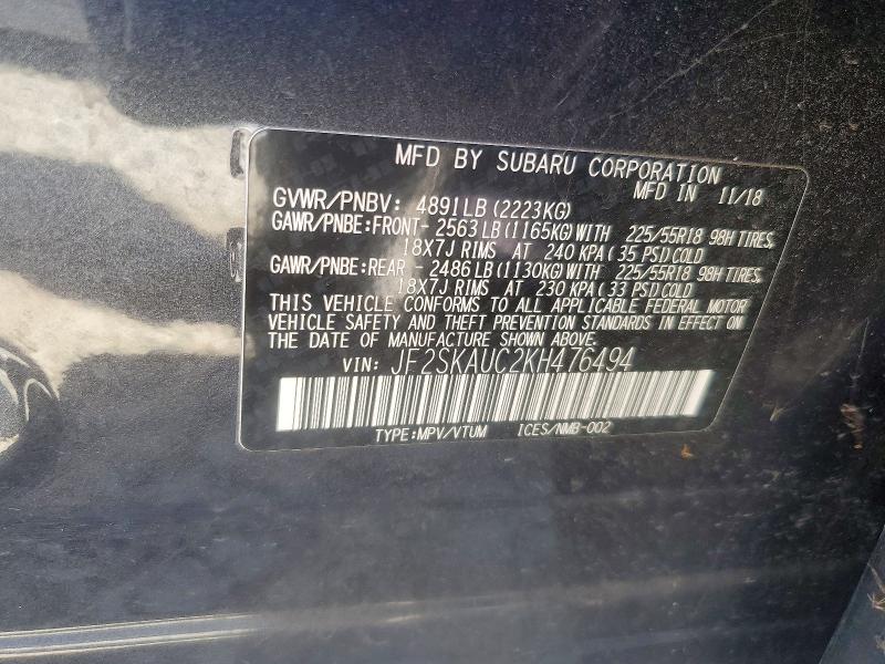 Продажа на аукционе авто 2019 Subaru Forester, vin: JF2SKAUC2KH476494, номер лота: 68445346