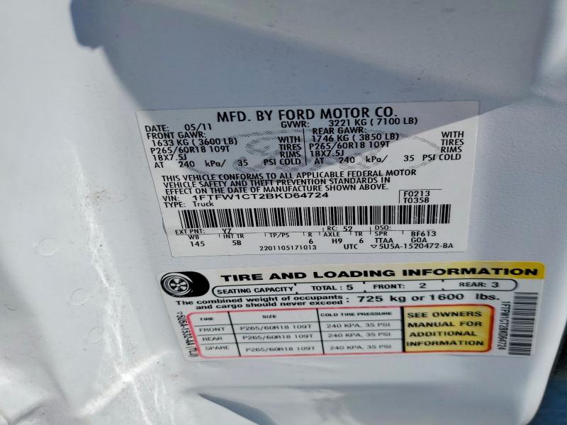 Aukcja sprzedaży 2011 Ford F150, vin: 1FTFW1CT2BKD64724, numer aukcji: 69390856