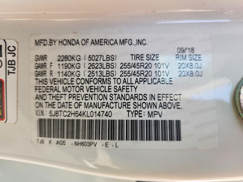 2019 Acura Rdx მანქანა იყიდება აუქციონზე, vin: 5J8TC2H64KL014740, აუქციონის ნომერი: 67312636