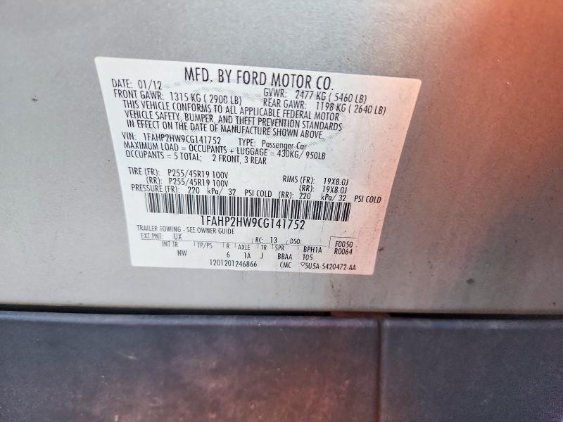 2012 Ford Taurus მანქანა იყიდება აუქციონზე, vin: 1FAHP2HW9CG141752, აუქციონის ნომერი: 68631916