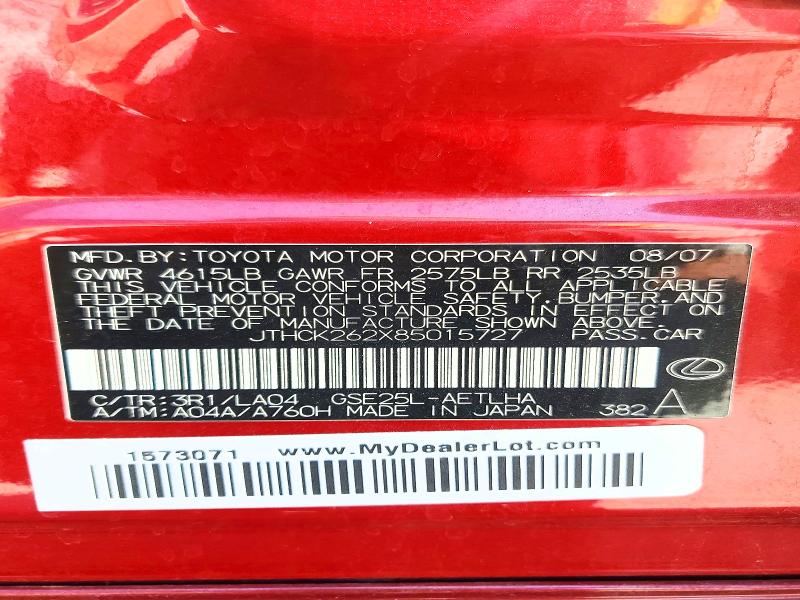 Aukcja sprzedaży 2008 Lexus Is, vin: JTHCK262X85015727, numer aukcji: 69353196