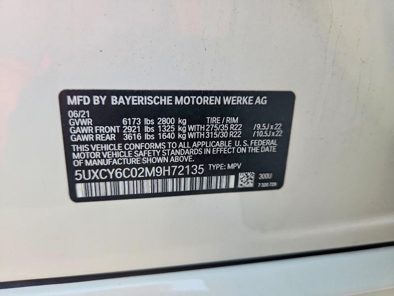 67980546 :رقم المزاد ، 5UXCY6C02M9H72135 vin ، 2021 Bmw X6 مزاد بيع
