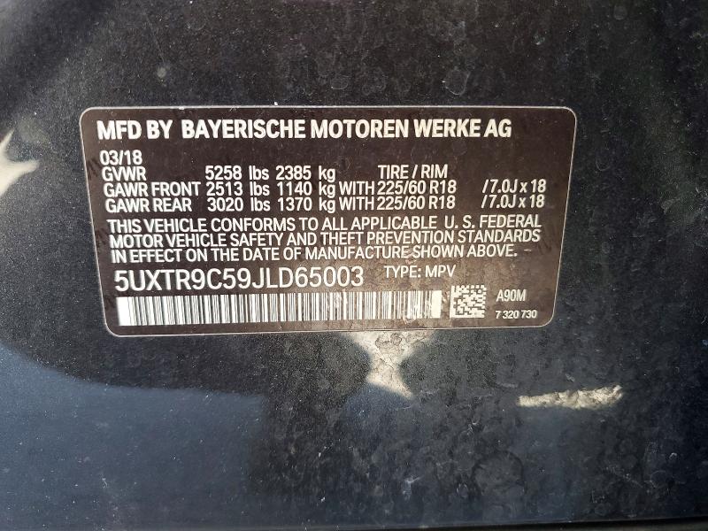 70670116 :رقم المزاد ، 5UXTR9C59JLD65003 vin ، 2018 Bmw X3 مزاد بيع
