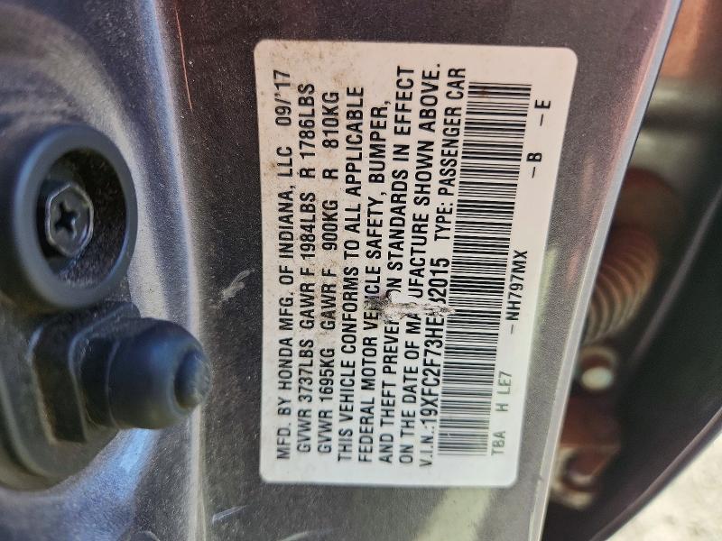 69189186 :رقم المزاد ، 19XFC2F73HE232015 vin ، 2017 Honda Civic مزاد بيع