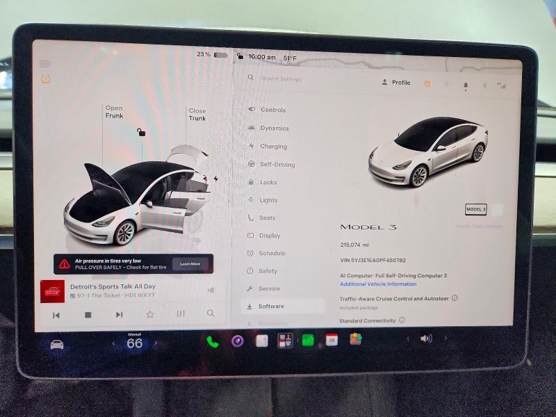 2023 Tesla Model 3 მანქანა იყიდება აუქციონზე, vin: 5YJ3E1EA0PF450782, აუქციონის ნომერი: 70358566