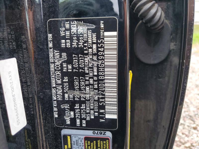 69355096 :رقم المزاد ، 5XYZUDLB8HG399455 vin ، 2017 Hyundai Santa Fe Sport مزاد بيع