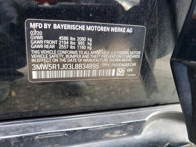 69561906 :رقم المزاد ، 3MW5R1J03L8B34895 vin ، 2020 Bmw 330i مزاد بيع